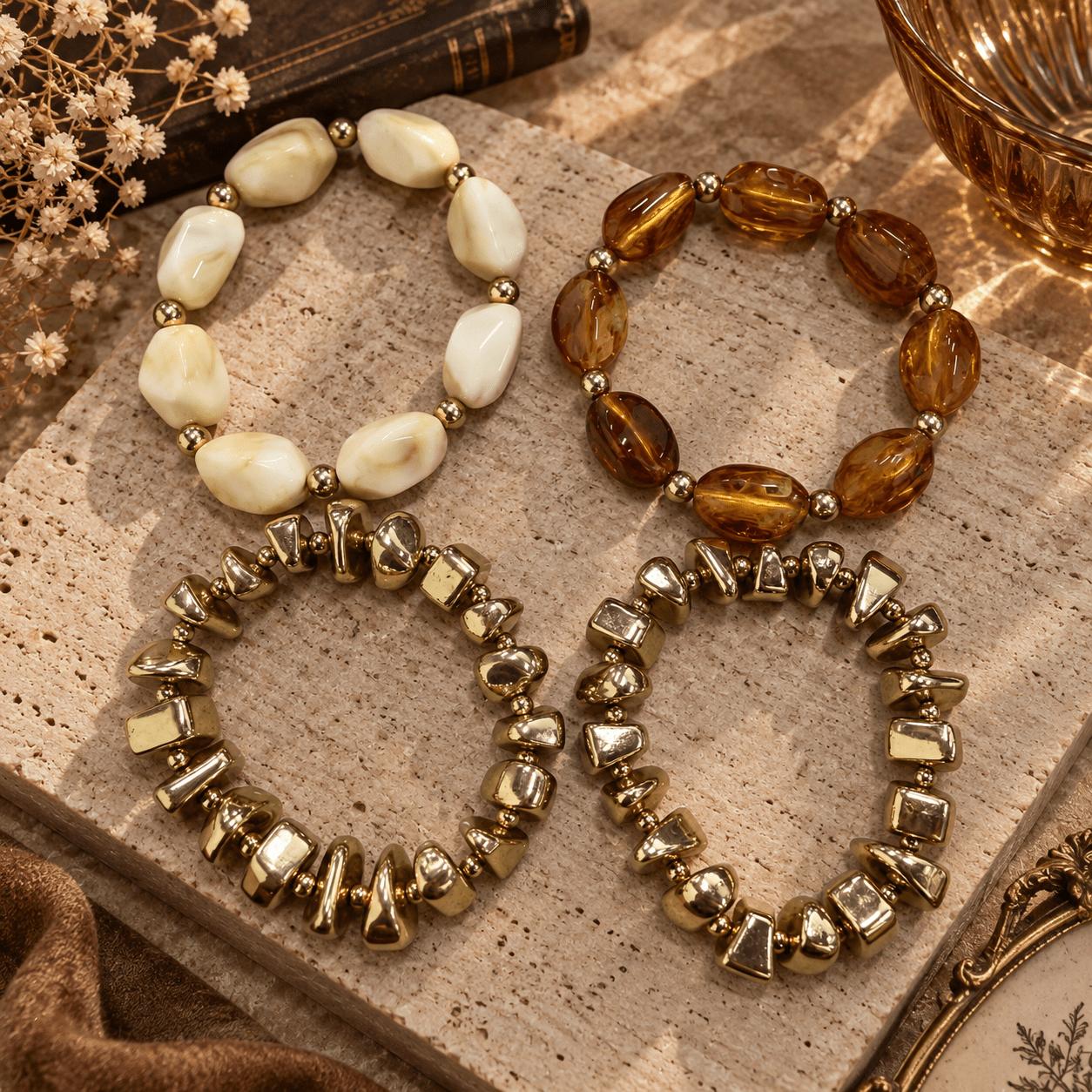 4pc Chunky Resin & CCB Bracelet Set for Men and Women